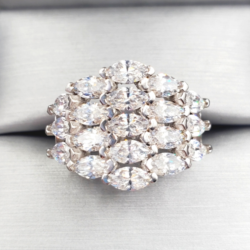 4 Carat Horizontal Marquise Diamond Simulants Rhodium - 925 Sterling Silver Ring